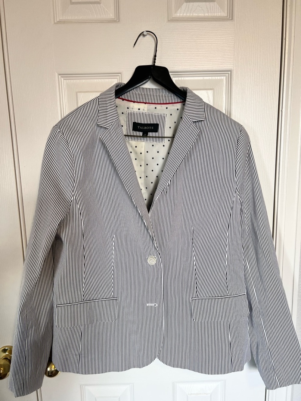 Talbots Black and White Striped Single-Button Blazer